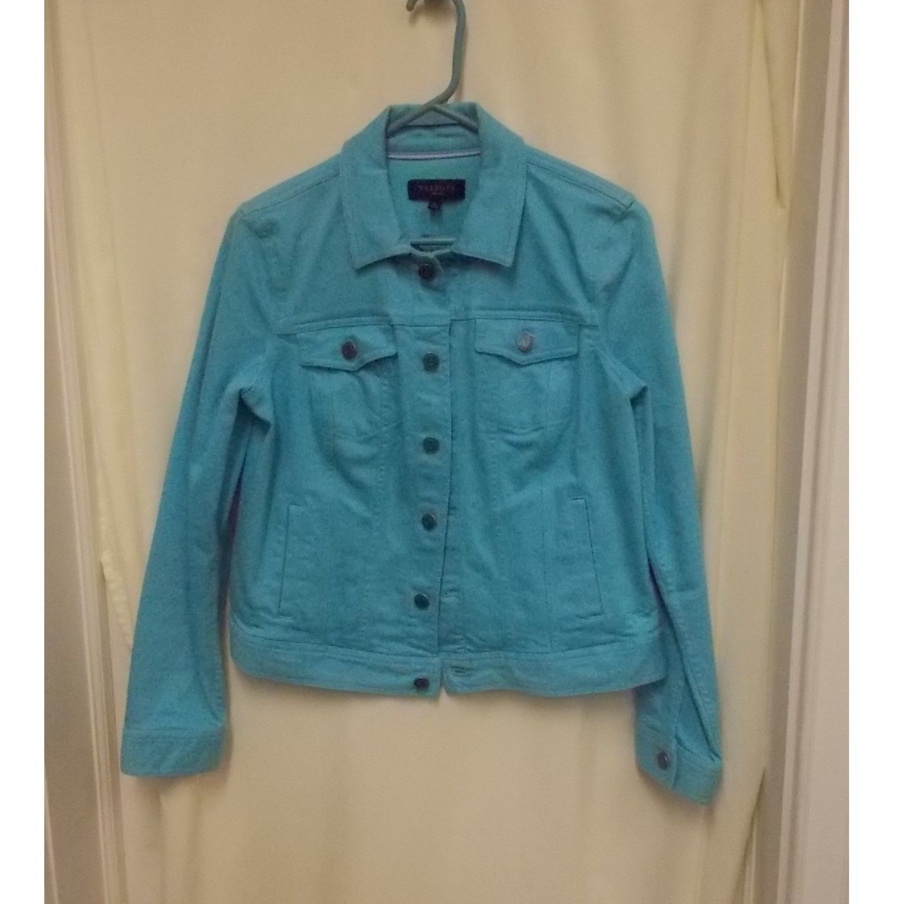 Talbots Petites Turquoise Blue Denim Style Jacket Cotton Blend Size MP